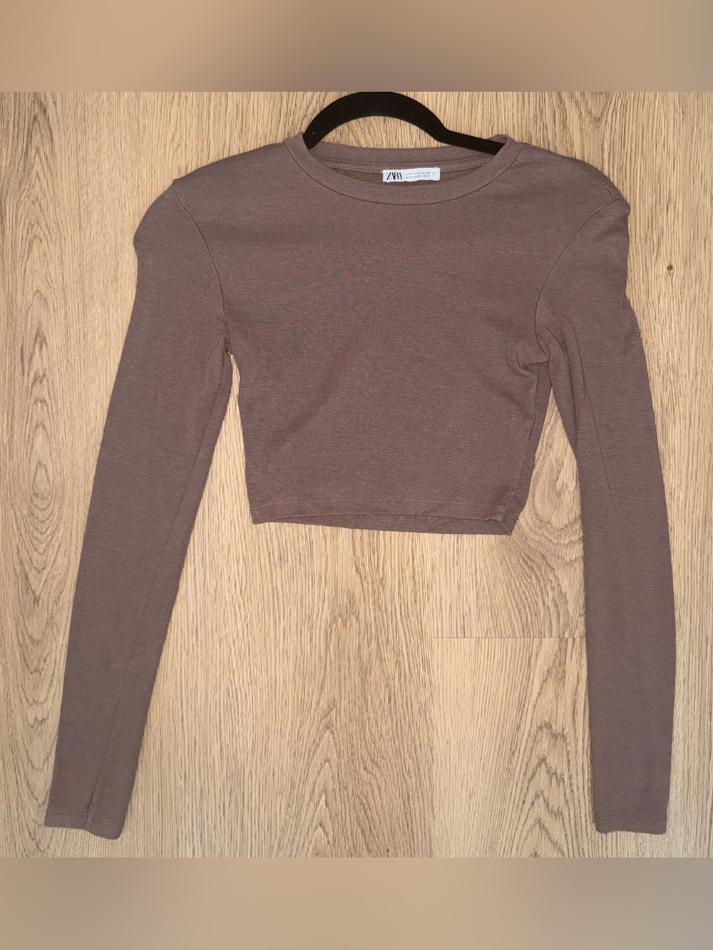 ZARA Mocha Brown crop top with long sleeve
